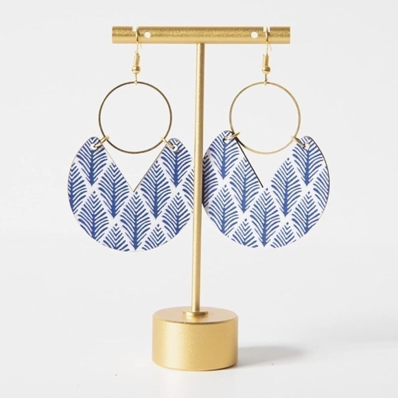 Boho Fashion Statement Blue & Gold Earrings - Picture 2 of 2